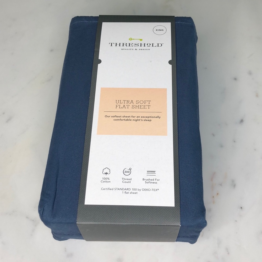 Target Threshold King Blue Flat Sheet 100% Cotton